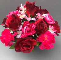 Artificial Flower pot with pink carnations red roses